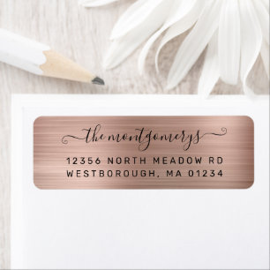 Chic Rose Gold Brushed Metal Family Return Address