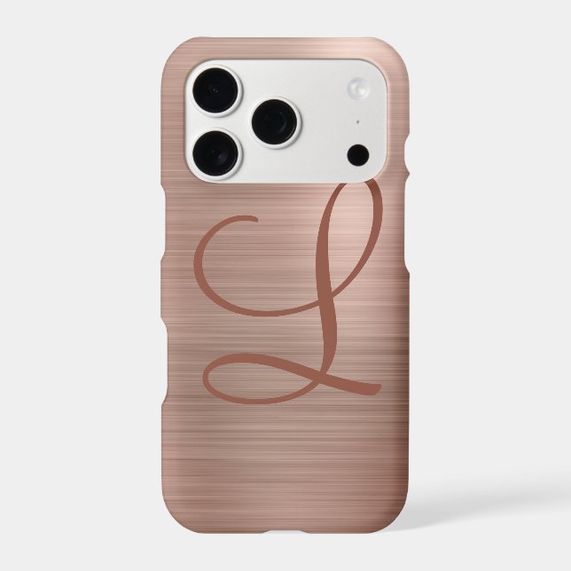 Chic Rose Gold Brushed Metal Monogram Initial (Back)