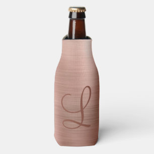 Chic Rose Gold Brushed Metal Monogram Initial Bottle Cooler