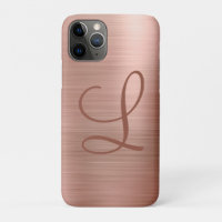 Chic Rose Gold Brushed Metal Monogram Initial