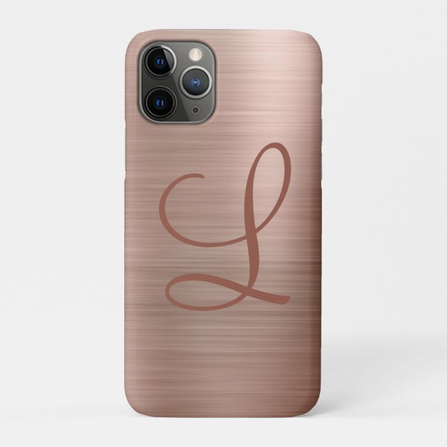 Chic Rose Gold Brushed Metal Monogram Initial Case-Mate iPhone Case (Back)