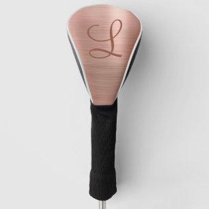 Chic Rose Gold Brushed Metal Monogram Initial Golf Head Cover
