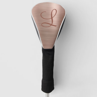 Chic Rose Gold Brushed Metal Monogram Initial Golf Head Cover