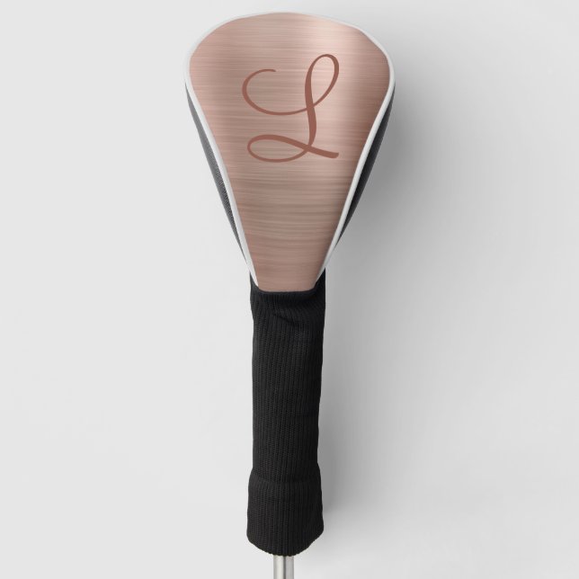Chic Rose Gold Brushed Metal Monogram Initial Golf Head Cover (Front)