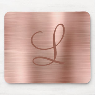 Chic Rose Gold Brushed Metal Monogram Initial Mouse Mat