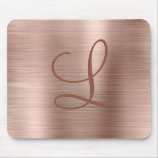 Chic Rose Gold Brushed Metal Monogram Initial Mouse Mat
