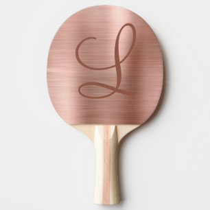 Chic Rose Gold Brushed Metal Monogram Initial Ping Pong Paddle