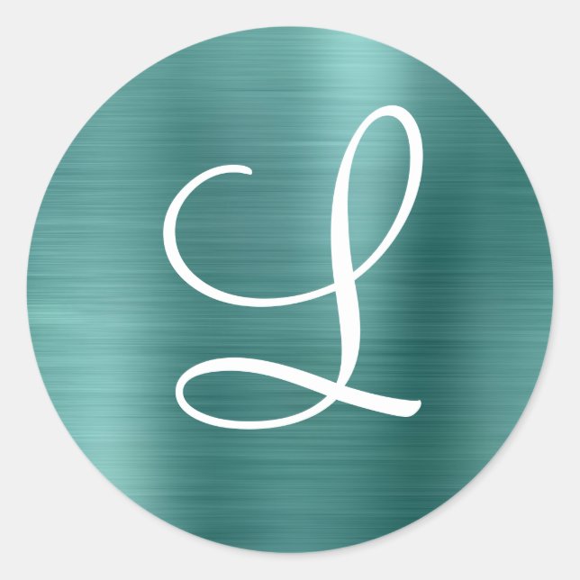 Chic Rose Gold Brushed Metal Pink Monogram Classic Round Sticker (Front)