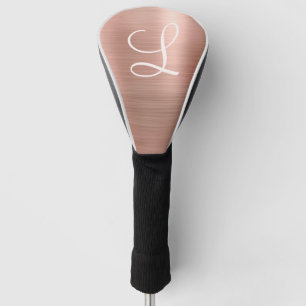 Chic Rose Gold Brushed Metal Pink Monogram Golf Head Cover