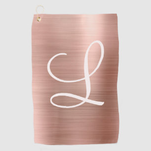 Chic Rose Gold Brushed Metal Pink Monogram Golf Towel