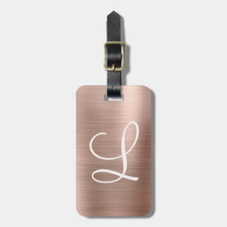 Chic Rose Gold Brushed Metal Pink Monogram Luggage Tag