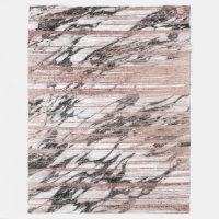 Chic Rose Gold Brushstrokes on Black White Marble