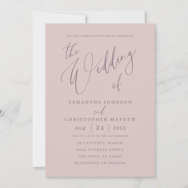 Chic Rose Gold Calligraphy the Wedding of Invitation (Front)
