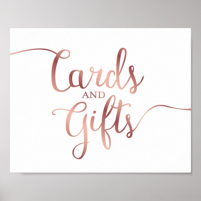 Chic Rose Gold CARDS AND GIFTS Sign Print (Front)