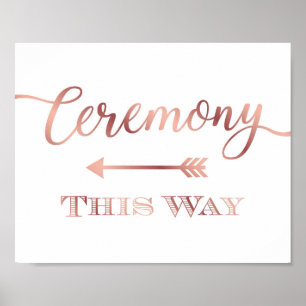 Chic Rose Gold CEREMONY THIS WAY - LEFT ARROW Sign