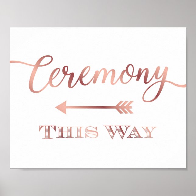 Chic Rose Gold CEREMONY THIS WAY - LEFT ARROW Sign (Front)