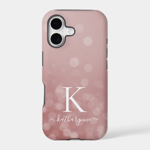 Chic Rose Gold Champagne Sparkle Bokeh Monogram