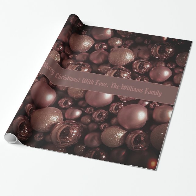 Chic Rose Gold Christmas Baubles Pattern Add Text Wrapping Paper (Unrolled)