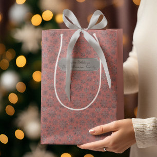 Chic Rose Gold Christmas w/ Elegant Snowflakes Medium Gift Bag