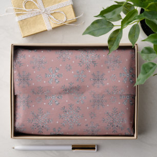 Chic Rose Gold Christmas w/ Elegant Snowflakes Tissue Paper