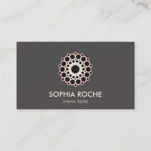 Chic Rose Gold Circle Mandala Taupe Designer Business Card