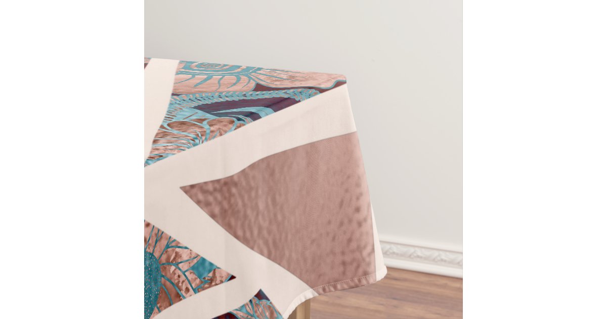 Chic Rose Gold Copper Teal Black Floral Geometric ...