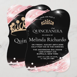 Chic Rose Gold Crown Quinceanera Party Invitation