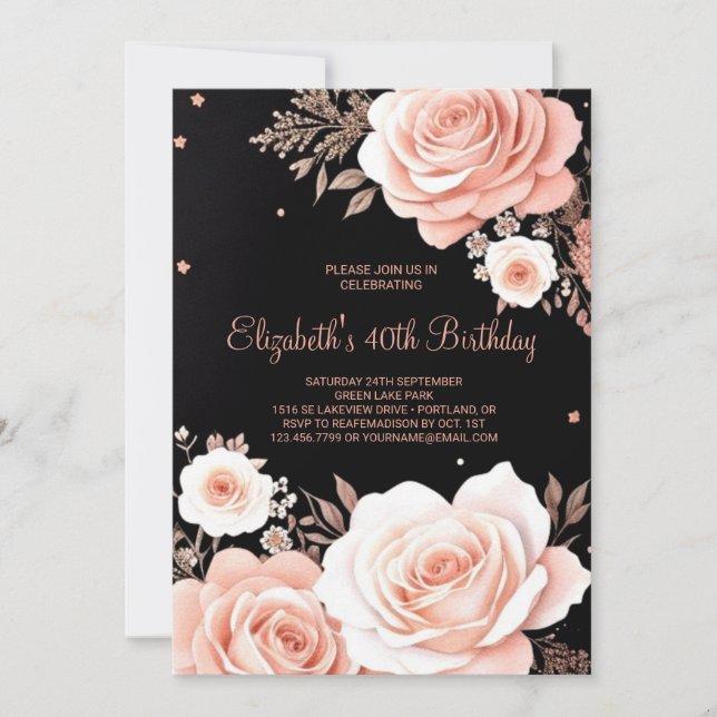 Chic Rose Gold Custom 40th Birthday Invitation (Front)