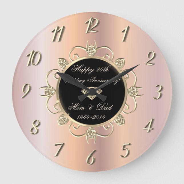 Chic Rose Gold Diamonds 50 Wedding Anniversary Large Clock (Front)