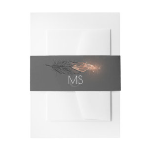 Chic Rose Gold Dipped Feathers Wedding Invitation Belly Band