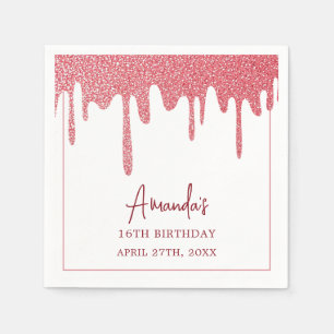 Chic Rose Gold Drip Glitter Sweet 16 Birthday Napkin