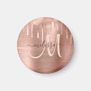 Chic Rose Gold Dripping Brushed Metal Blush Script Magnet