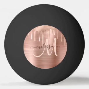 Chic Rose Gold Dripping Brushed Metal Blush Script Ping Pong Ball