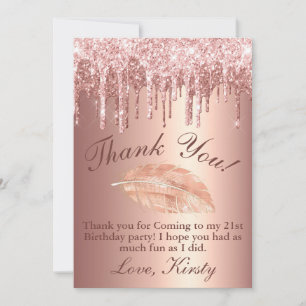 Chic Rose Gold Dripping Glitter Birthday Thank You Card