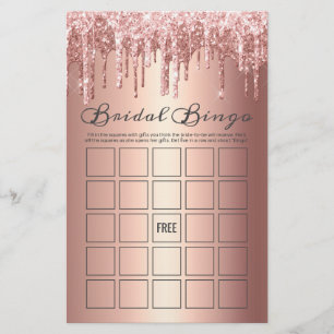 Chic Rose Gold Dripping Glitter Bridal Bingo Game