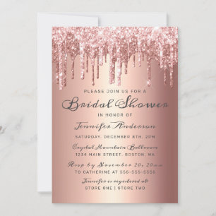 Chic Rose Gold Dripping Glitter Bridal Shower Invitation