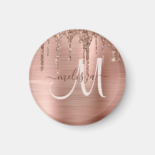 Chic Rose Gold Dripping Glitter Brushed Metal Glam Magnet