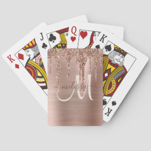 Chic Rose Gold Dripping Glitter Brushed Metal Glam Playing Cards