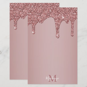 Chic Rose Gold Dripping Glitter Glam Monogram