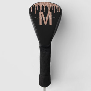 Chic Rose Gold Dripping Glitter Monogram Name Golf Head Cover