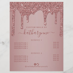 Chic Rose Gold Dripping Glitter Price List Flyer