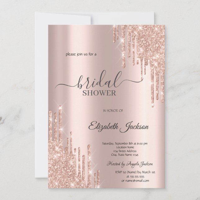 Chic Rose Gold  Drips Bridal Shower Invitation (Front)