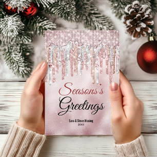 Chic rose gold drips Christmas new year greeting  Card