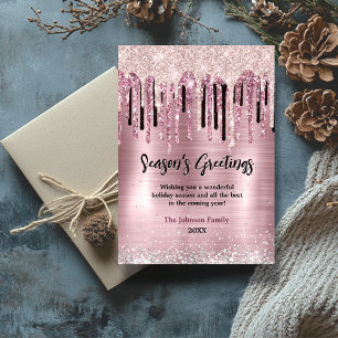 Chic rose gold drips new year Christmas greeting  Card