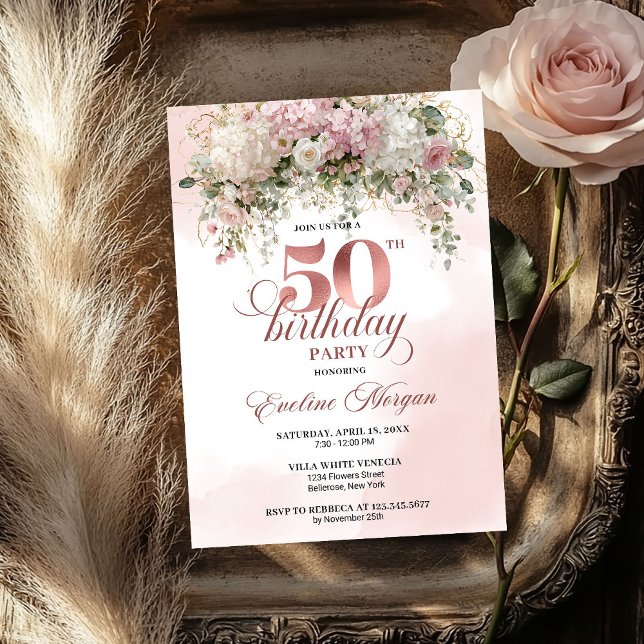 Chic Rose Gold Eucalyptus 50th Birthday Celebrate Invitation (Chic Rose Gold Eucalyptus 50th Birthday Celebration Invitation

)