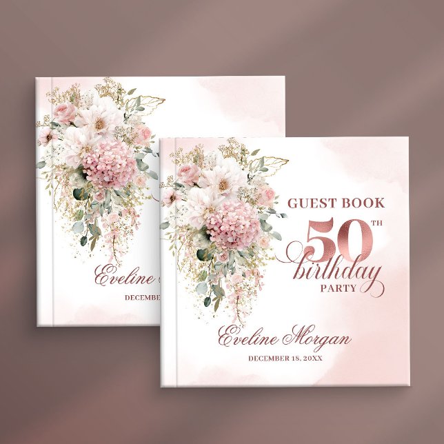 Chic Rose Gold Eucalyptus 50th Birthday Guest Book (Chic Rose Gold Eucalyptus 50th Birthday Guest Book)