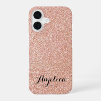 Chic Rose Gold Faux Glitter Script Typography Name
