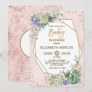 Chic Rose Gold Fiesta Baby Shower Invite Geometric