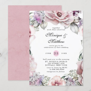 Chic Rose Gold Floral and Eucalyptus Wedding Invit Invitation
