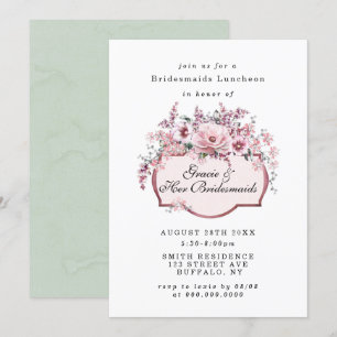 Chic Rose Gold Floral Bridesmaids Luncheon Invites